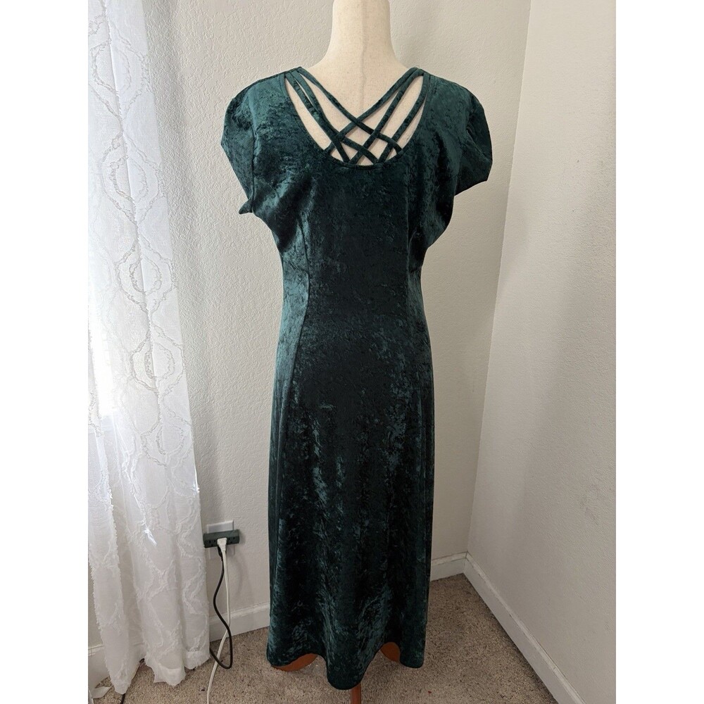 Vintage Women’s size 10 Green Velvet Midi Dress Y2K Witchy Goth Renaissance - Picture 3 of 6